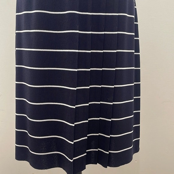 Exclusively Misook Navy Stripe Front Side Pleated Skirt - Picture 4 of 7